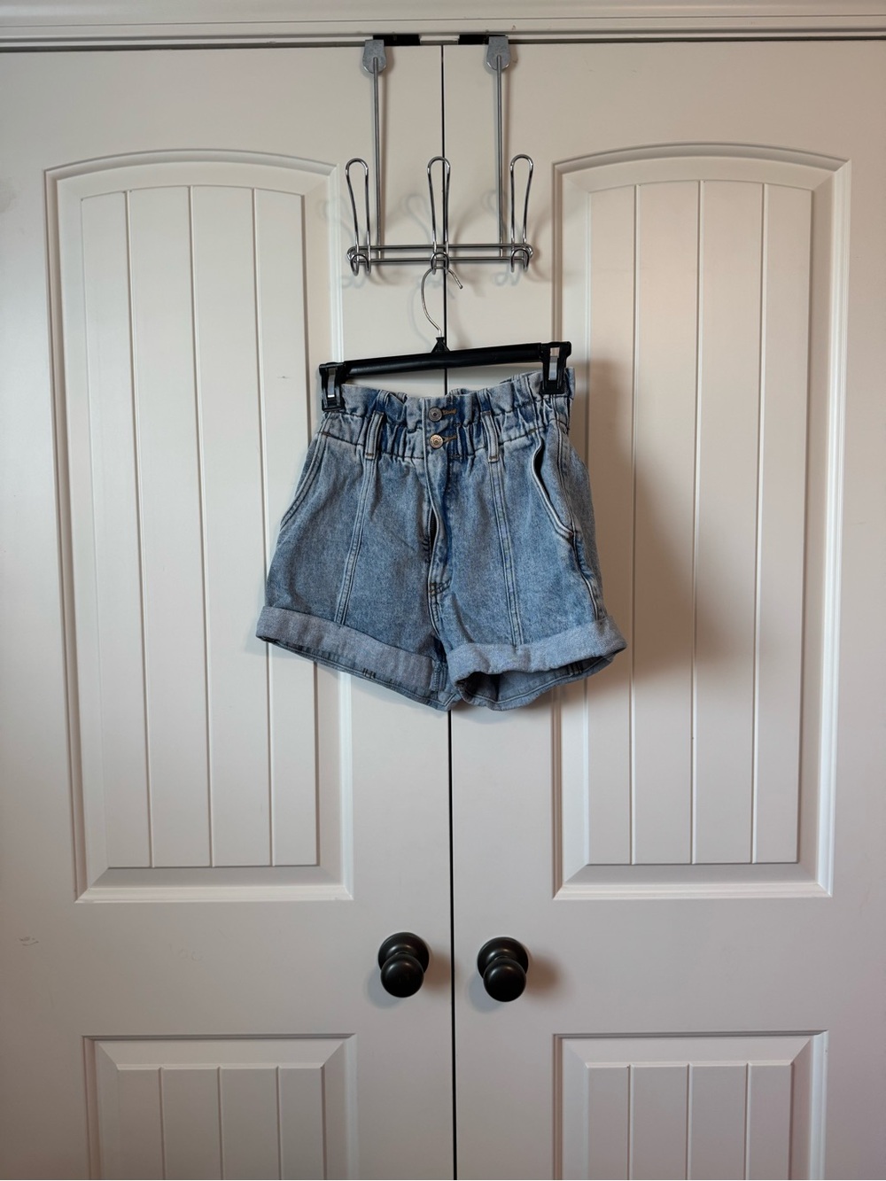 Abercrombie & Fitch Light Blue High-Waist Paperbag Denim Shorts